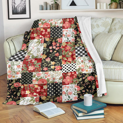 Patchwork Flower Pattern Print Design 03 Premium Blanket