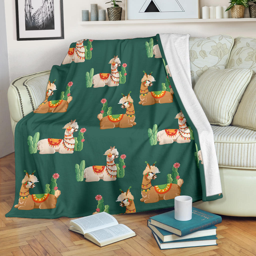 Llama Cactus Pattern Print Design 07 Premium Blanket