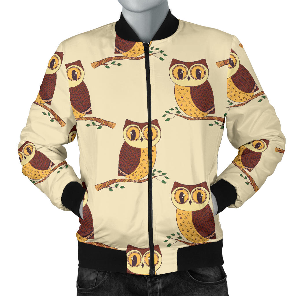 Owl Pattern Print Design A07 Men Bomber Jacket