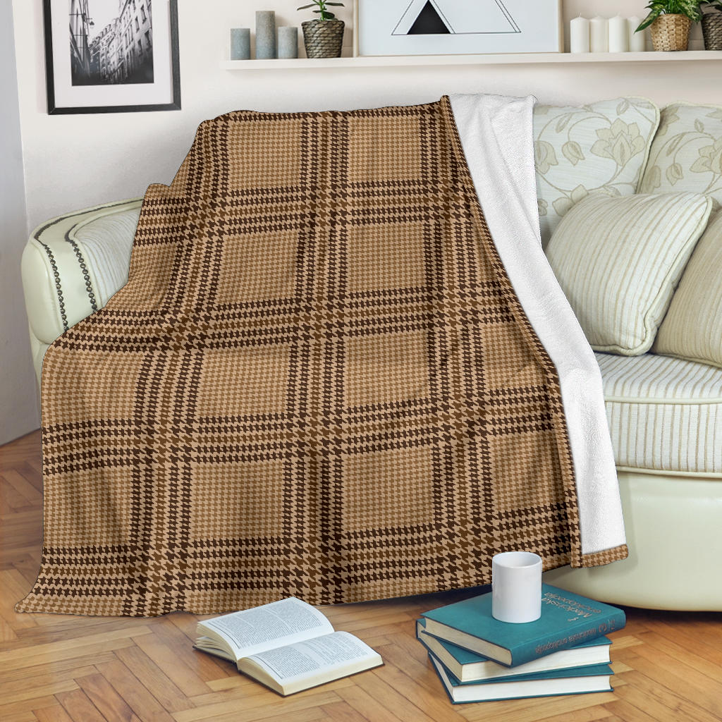 Houndstooth Brown Pattern Print Design 04 Premium Blanket