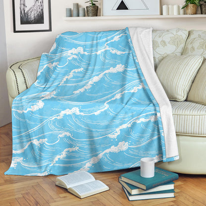 Ocean Wave Pattern Print Design A01 Premium Blanket
