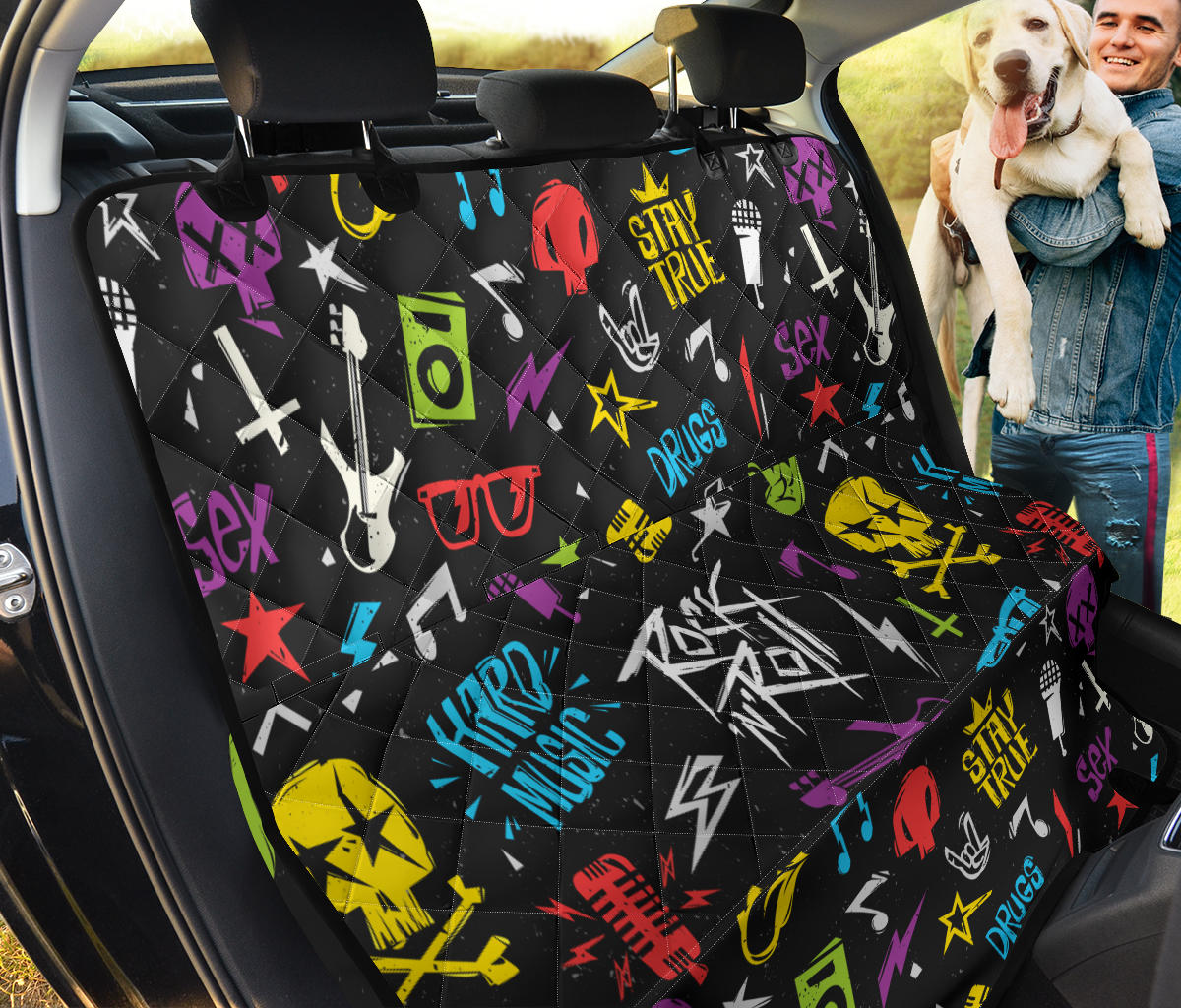Rock and Roll Pattern Print Design A02 Rear Dog Car Seat Cover Hammock