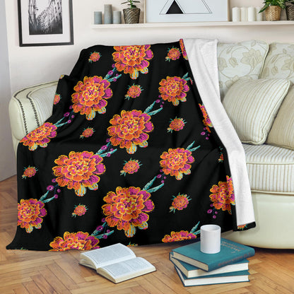 Marigold Pattern Print Design 01 Premium Blanket
