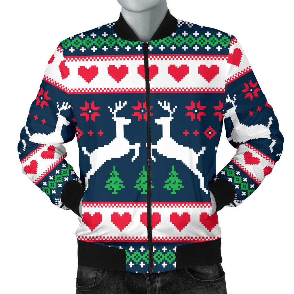 Reindeer Pattern Print Design 03 Men Bomber Jacket