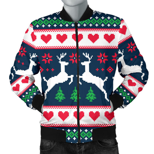 Reindeer Pattern Print Design 03 Men Bomber Jacket