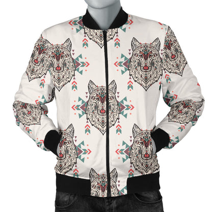 Aztec Wolf Pattern Print Design 01 Men Bomber Jacket