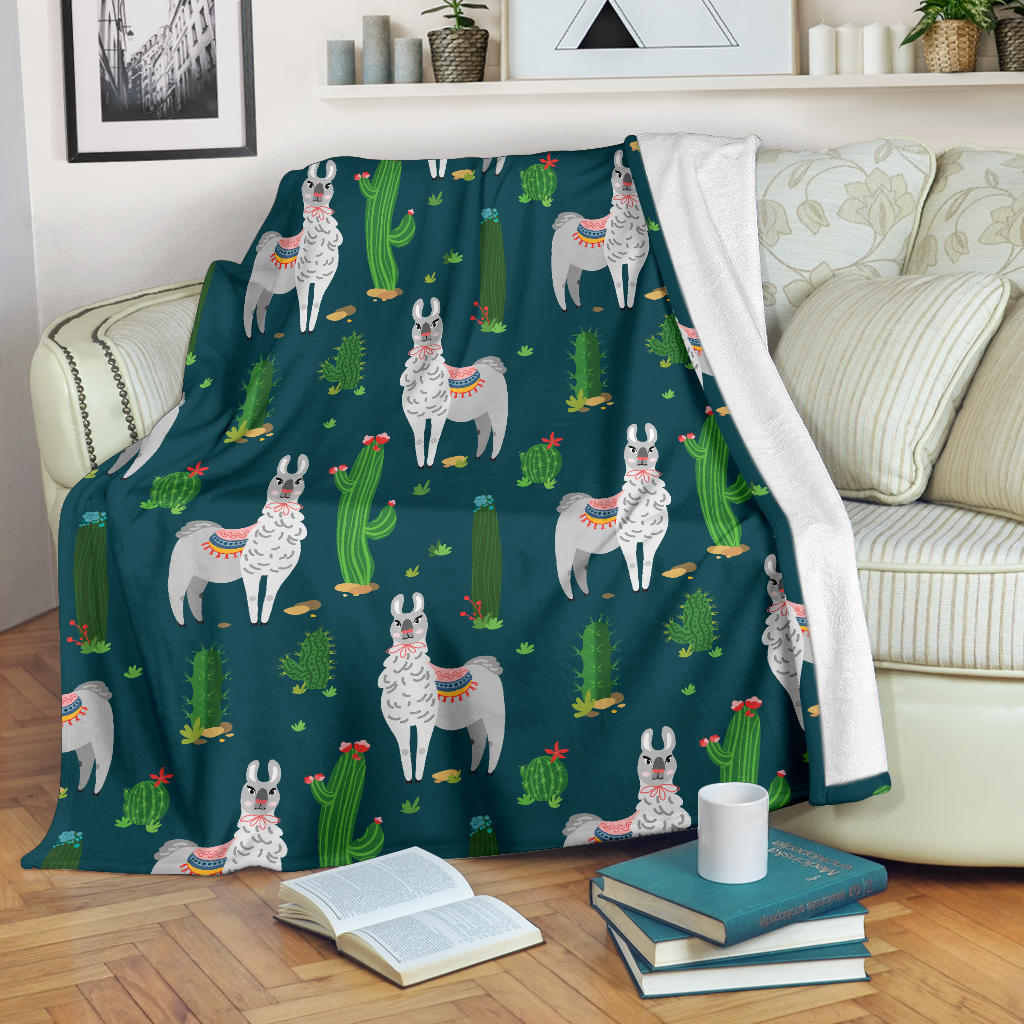 Llama Cactus Pattern Print Design 013 Premium Blanket
