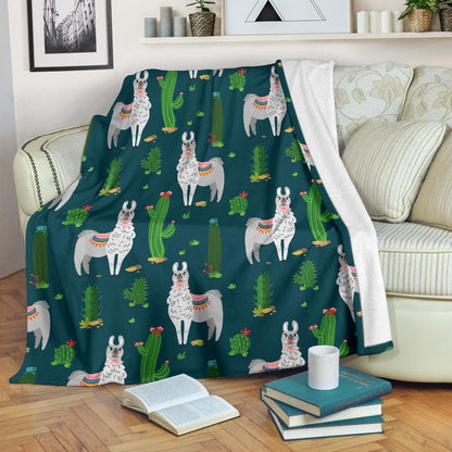 Llama Cactus Pattern Print Design 013 Premium Blanket
