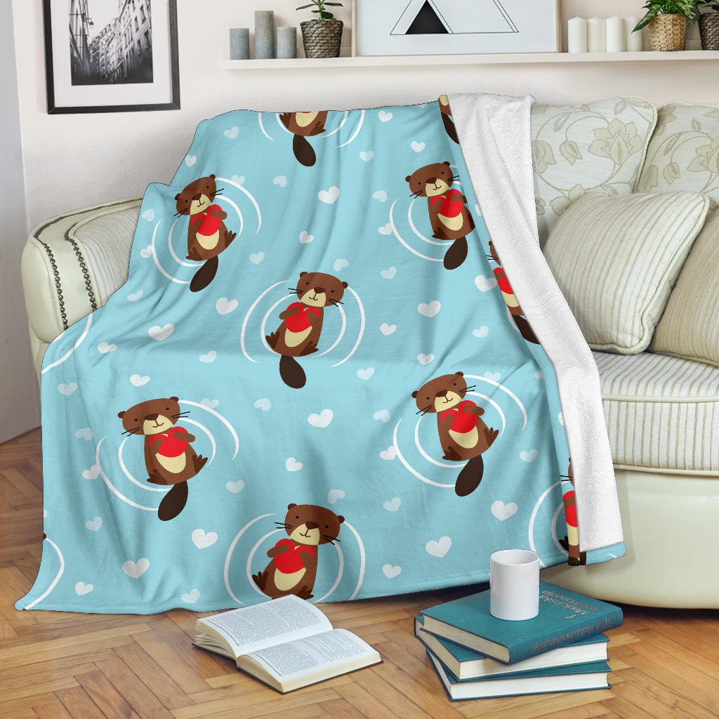 Sea Otter Cute Pattern Print Design 04 Premium Blanket
