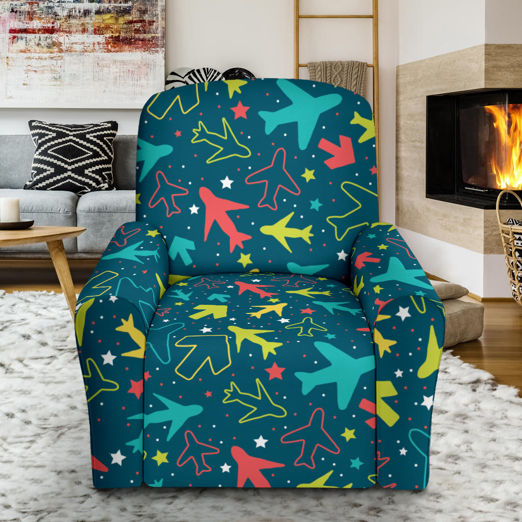 Airplane Pattern Print Design 05 Recliner Slipcover with Pocket