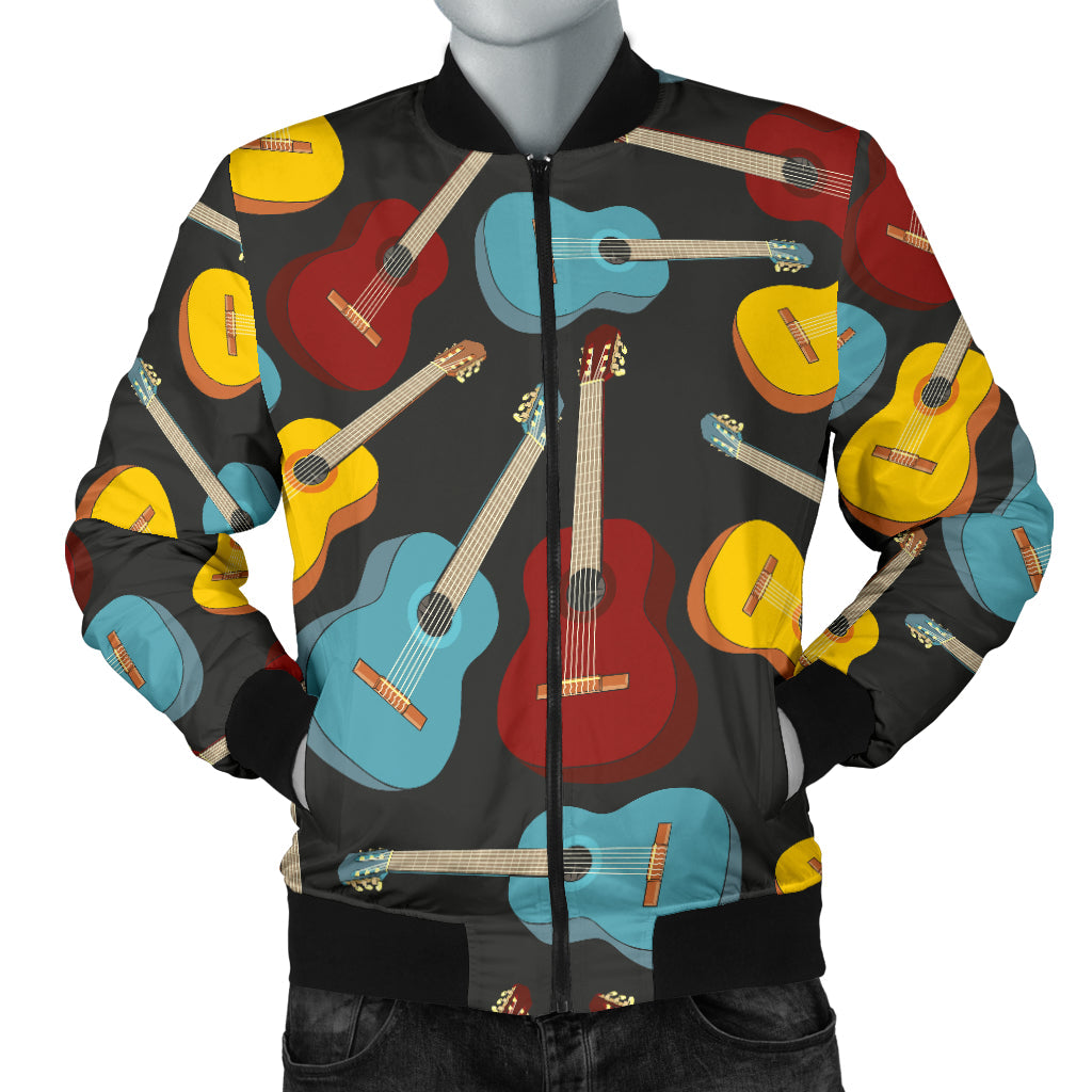 Acoustic Guitar Pattern Print Design 01 Men Bomber Jacket