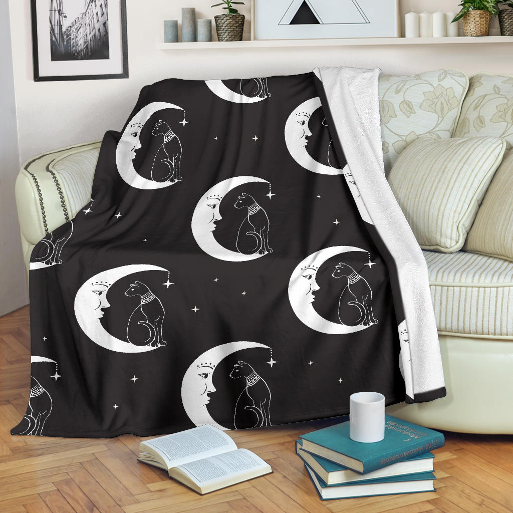 Moon with Cat Pattern Print Design 04 Premium Blanket