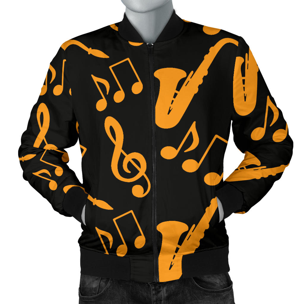 Saxophone Pattern Print Design 02 Men Bomber Jacket