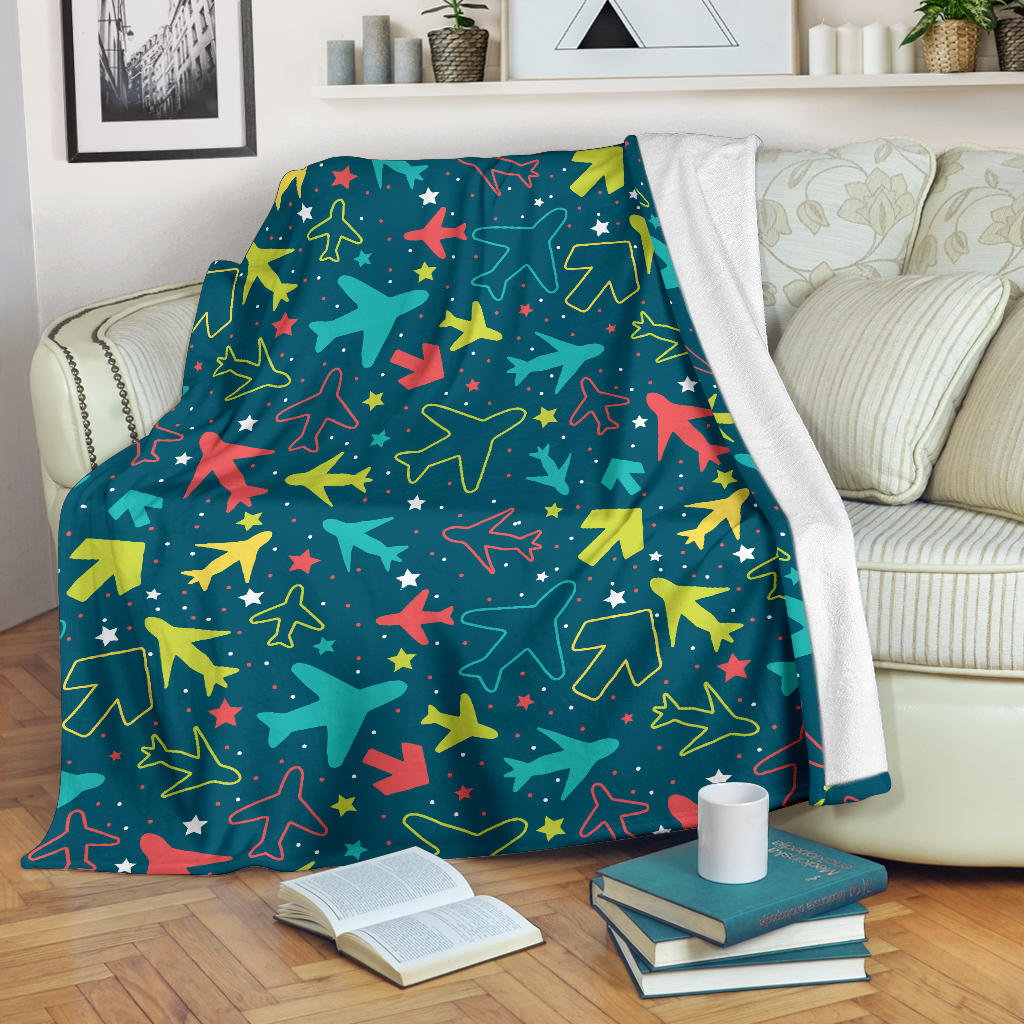 Airplane Pattern Print Design 05 Premium Blanket