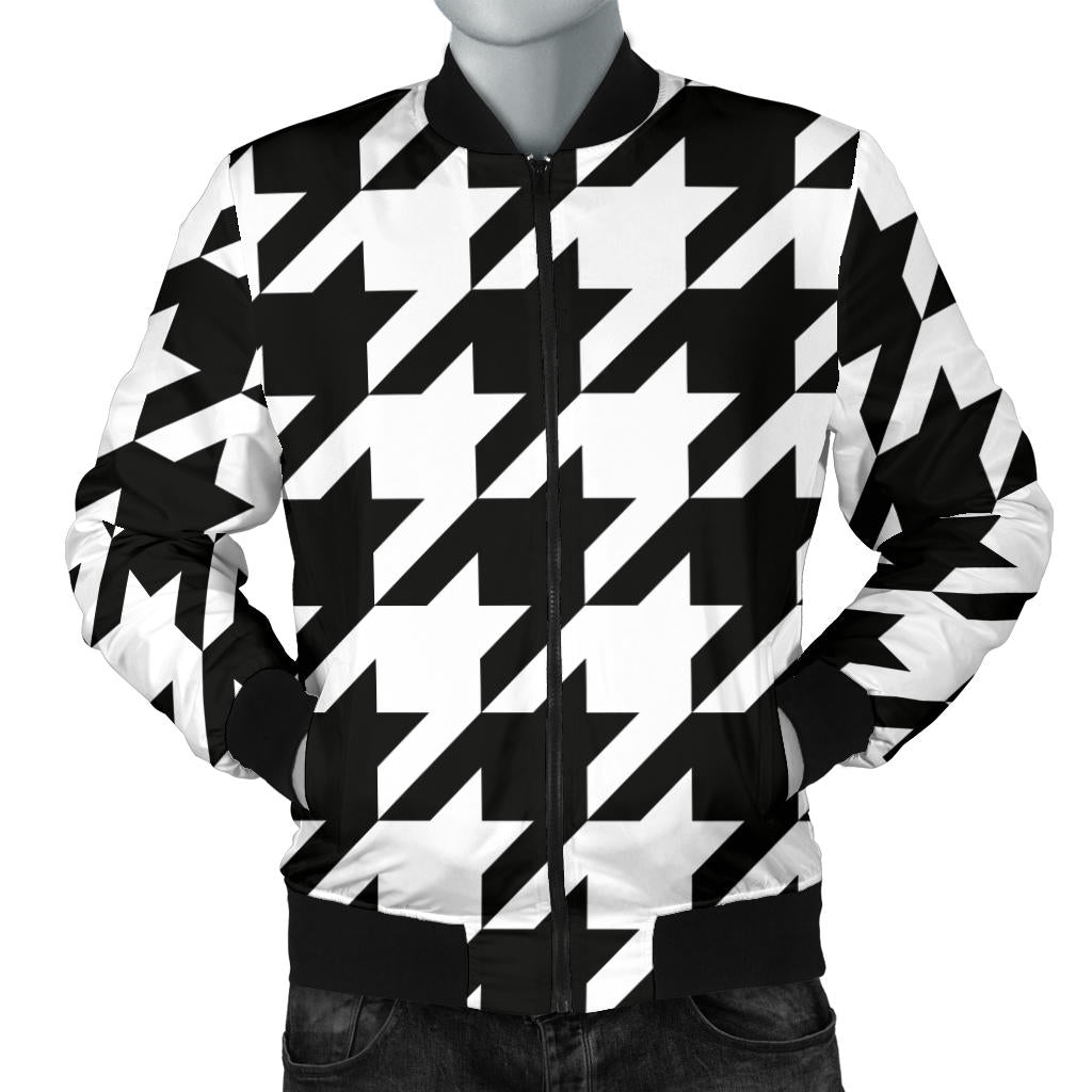 Houndstooth Black White Pattern Print Design 05 Men Bomber Jacket