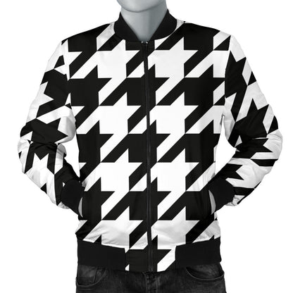 Houndstooth Black White Pattern Print Design 05 Men Bomber Jacket
