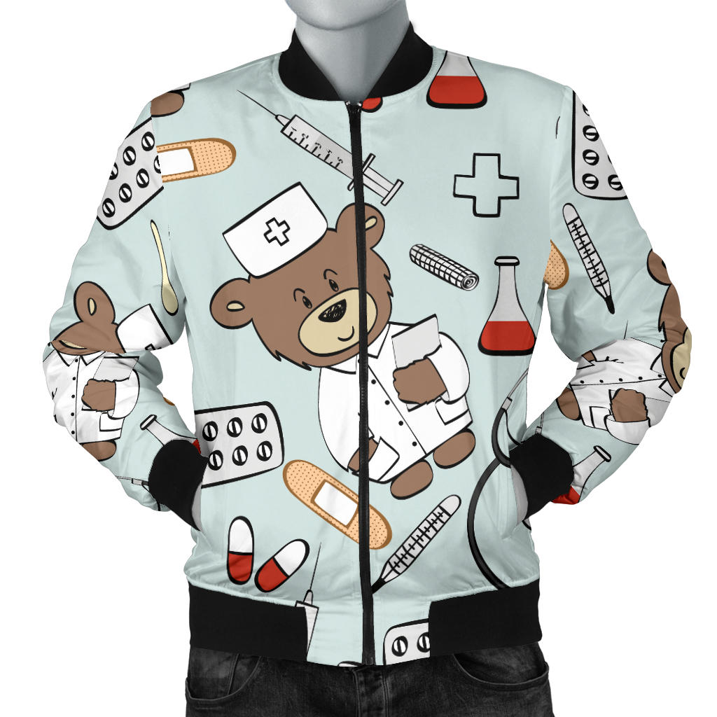 Nurse Bear Pattern Print Design A01 Men Bomber Jacket