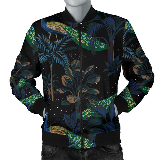 Rainforest Peacock Pattern Print Design A04 Men Bomber Jacket