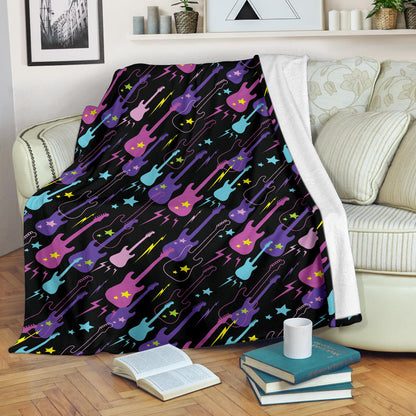 Electric Guitar Pattern Print Design 02 Premium Blanket