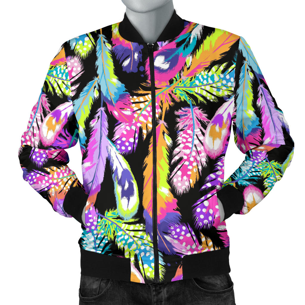 Neon Feather Pattern Print Design A02 Men Bomber Jacket