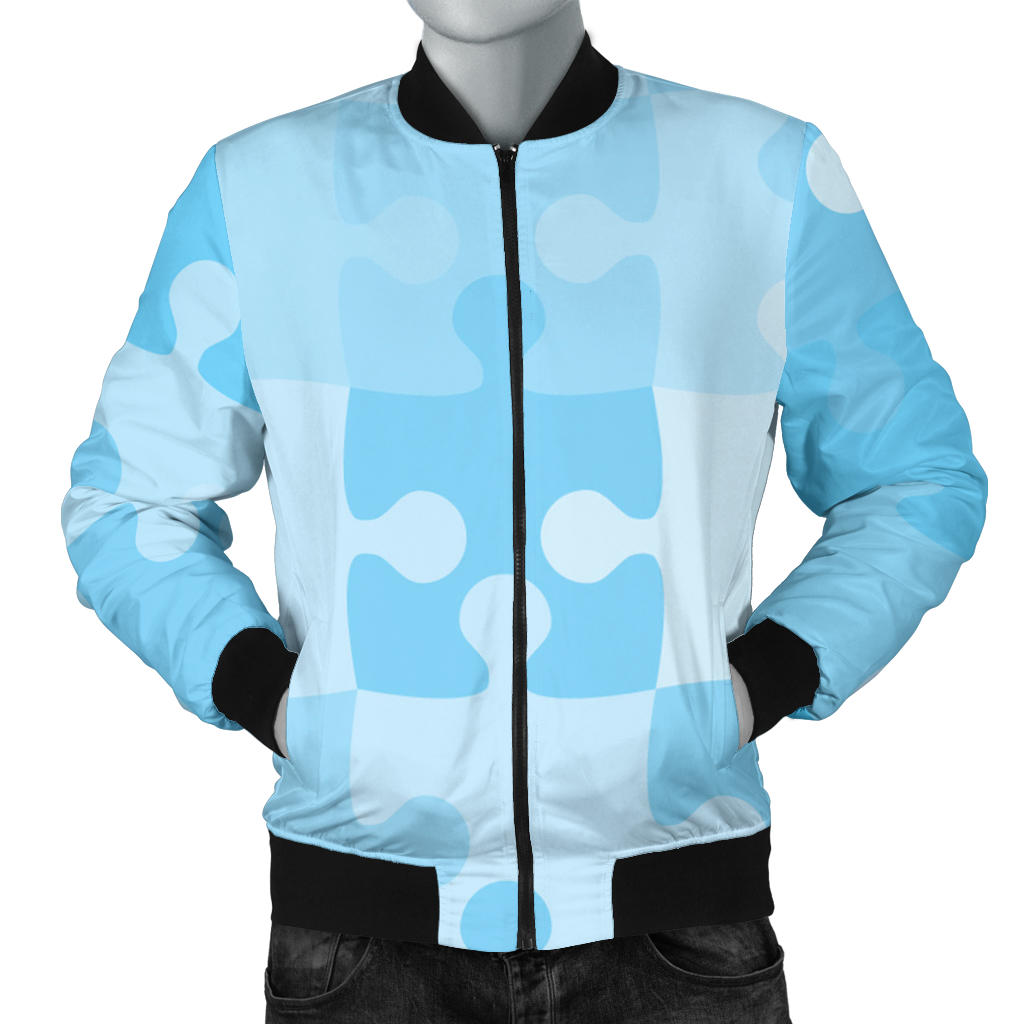 Puzzle Blue Pattern Print Design A04 Men Bomber Jacket