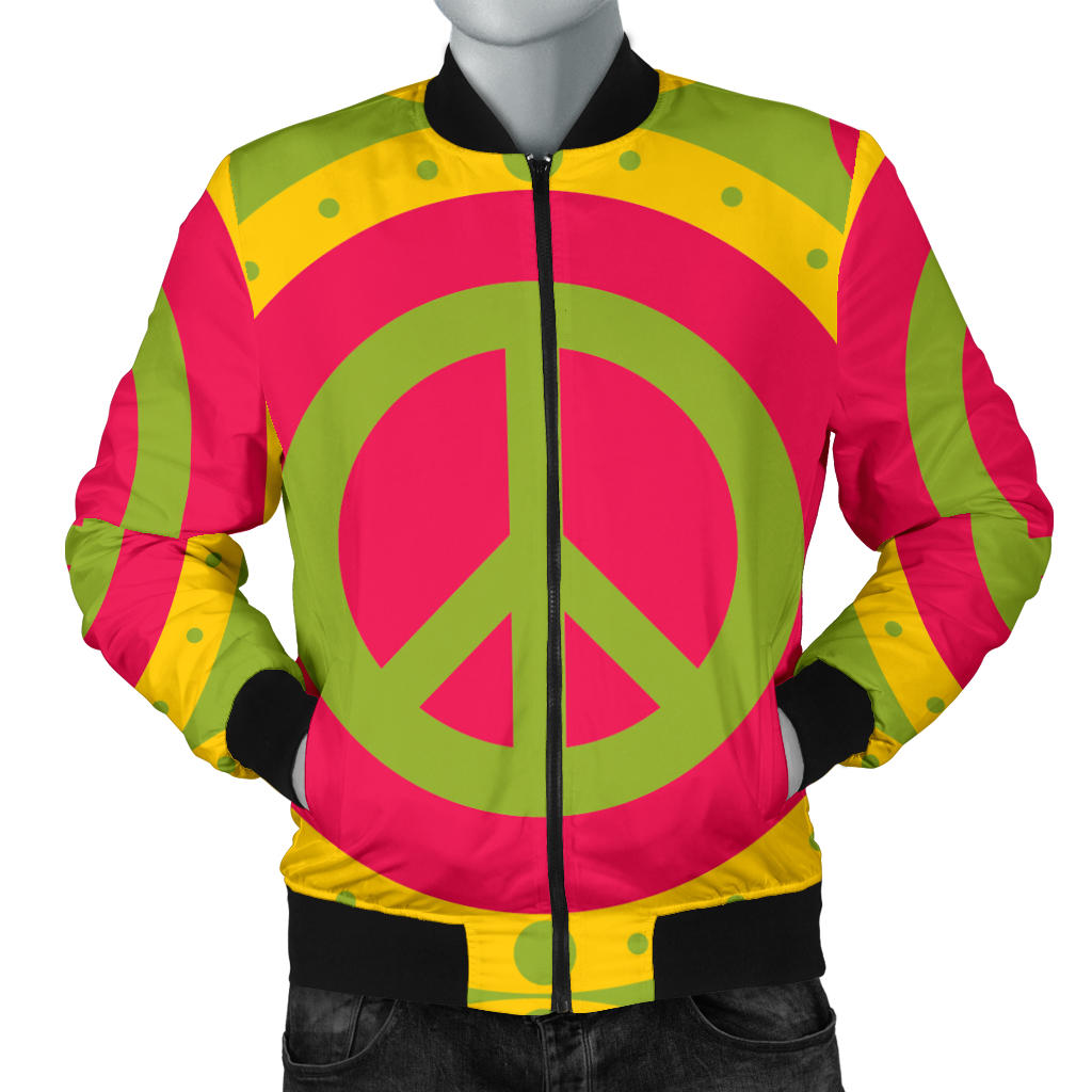Peace Sign Pattern Print Design A01 Men Bomber Jacket