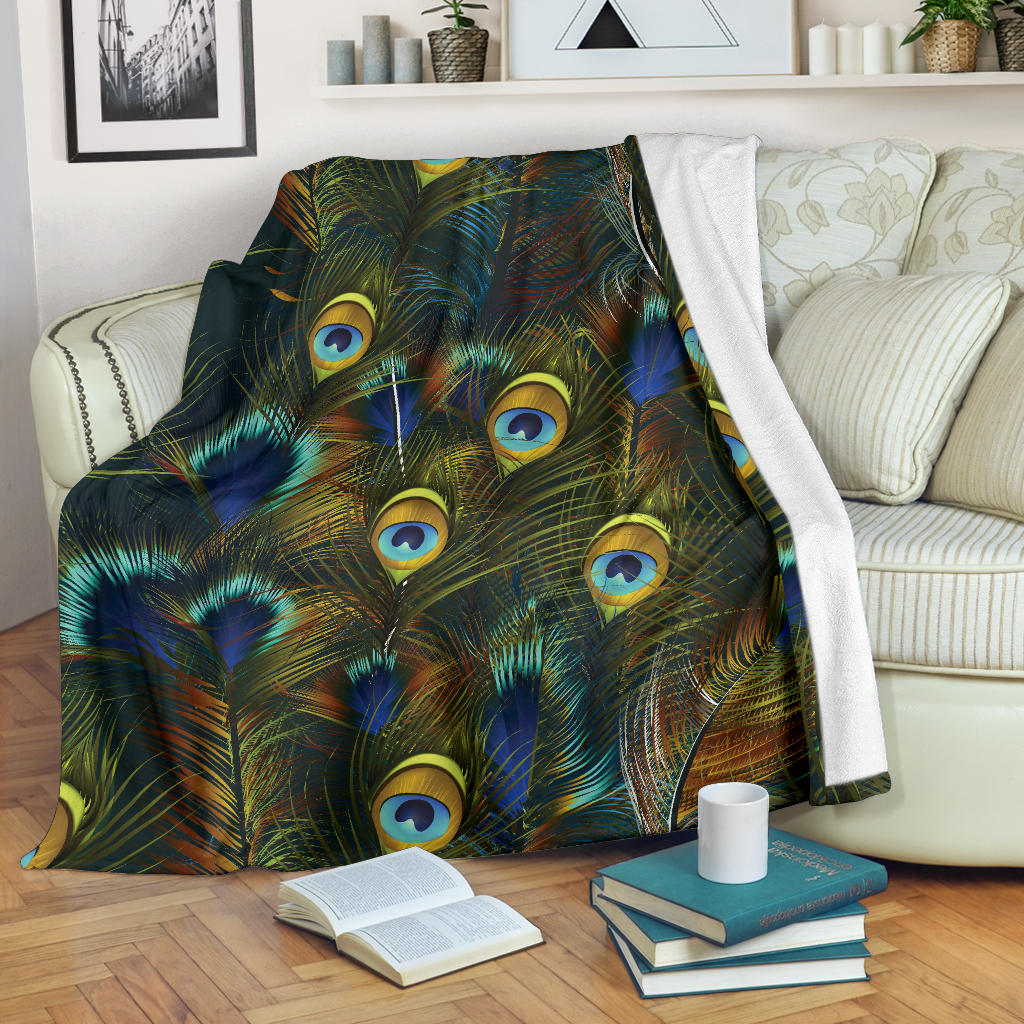 Peacock Feather Pattern Print Design A03 Premium Blanket