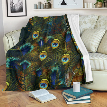 Peacock Feather Pattern Print Design A03 Premium Blanket