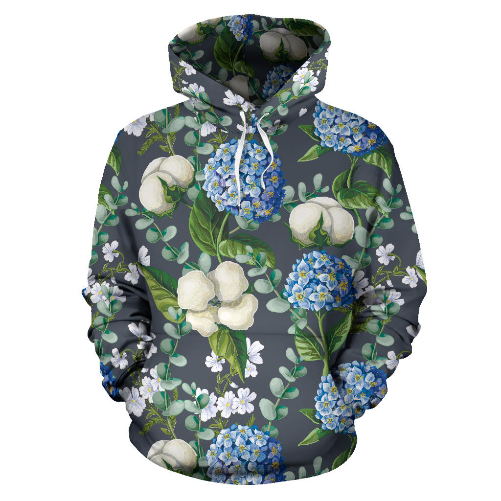 Hydrangea Pattern Print Design 02 Pullover Hoodie
