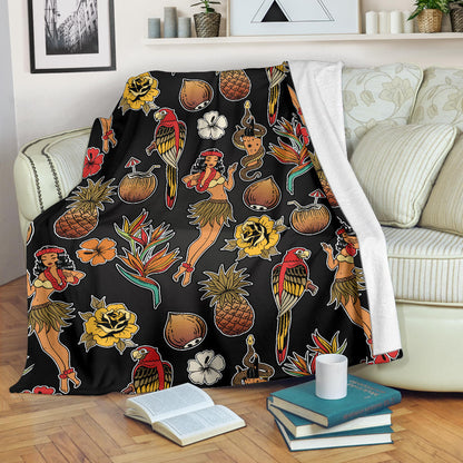 Hula Dancers Hawaiian Style Pattern Print Design 02 Premium Blanket