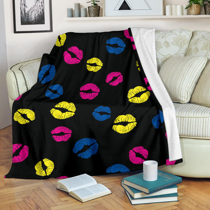 Lip Neon Color Pattern Print Design 01 Premium Blanket