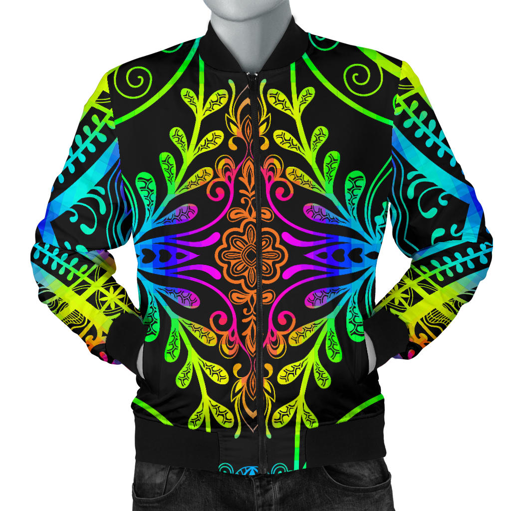 Neon Trible Rainbow Pattern Print Design A01 Men Bomber Jacket