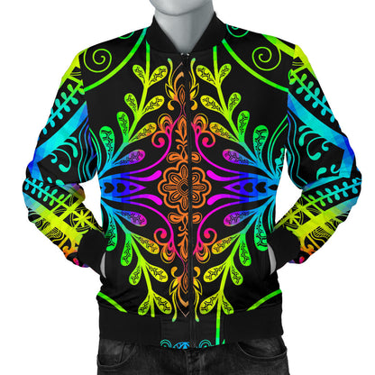 Neon Trible Rainbow Pattern Print Design A01 Men Bomber Jacket