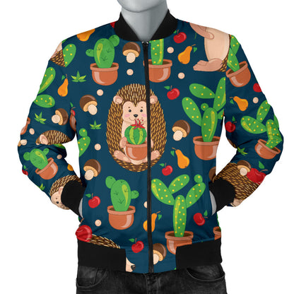 Hedgehog Cactus Pattern Print Design 04 Men Bomber Jacket