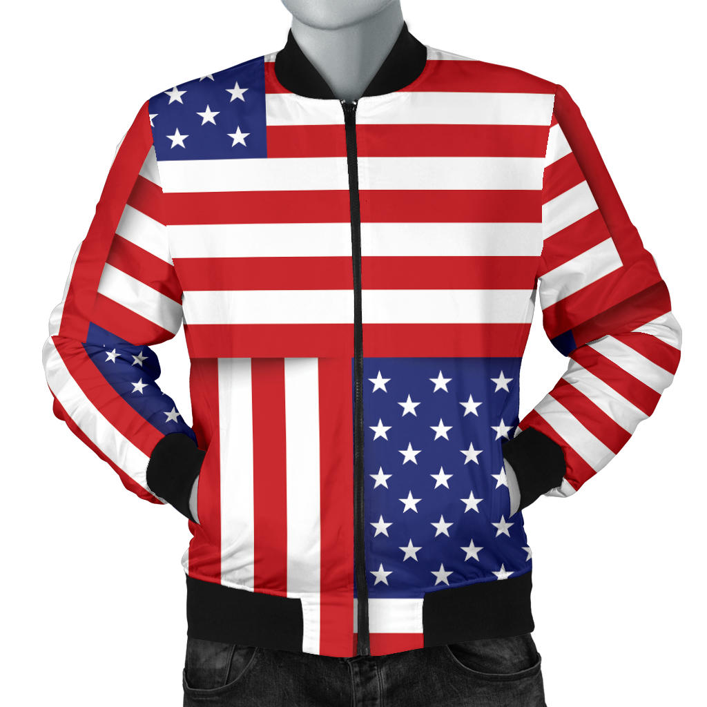 Patriotic US Flag Pattern Print Design A01 Men Bomber Jacket