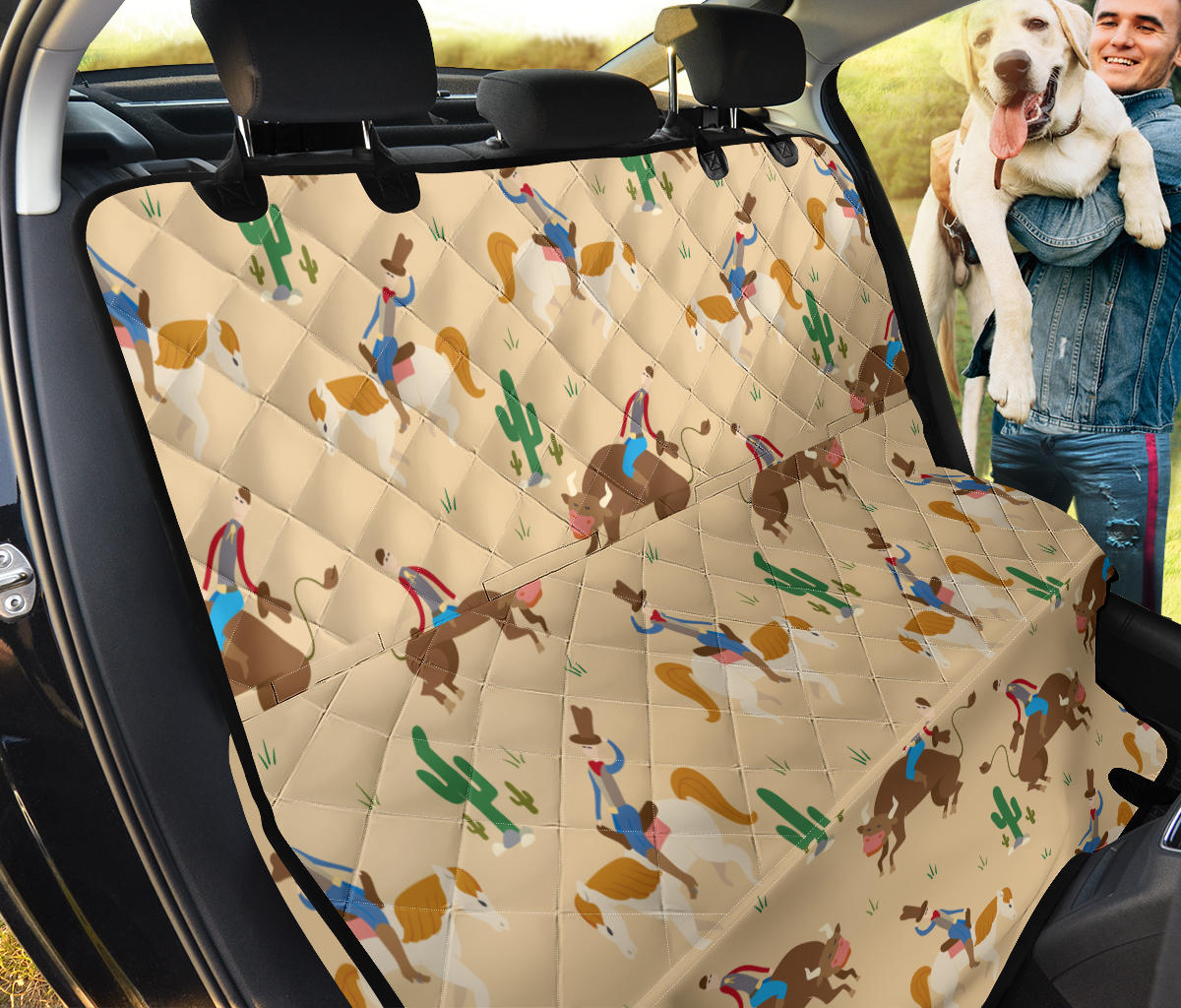 Rodeo Pattern Print Design A02 Rear Dog Car Seat Cover Hammock