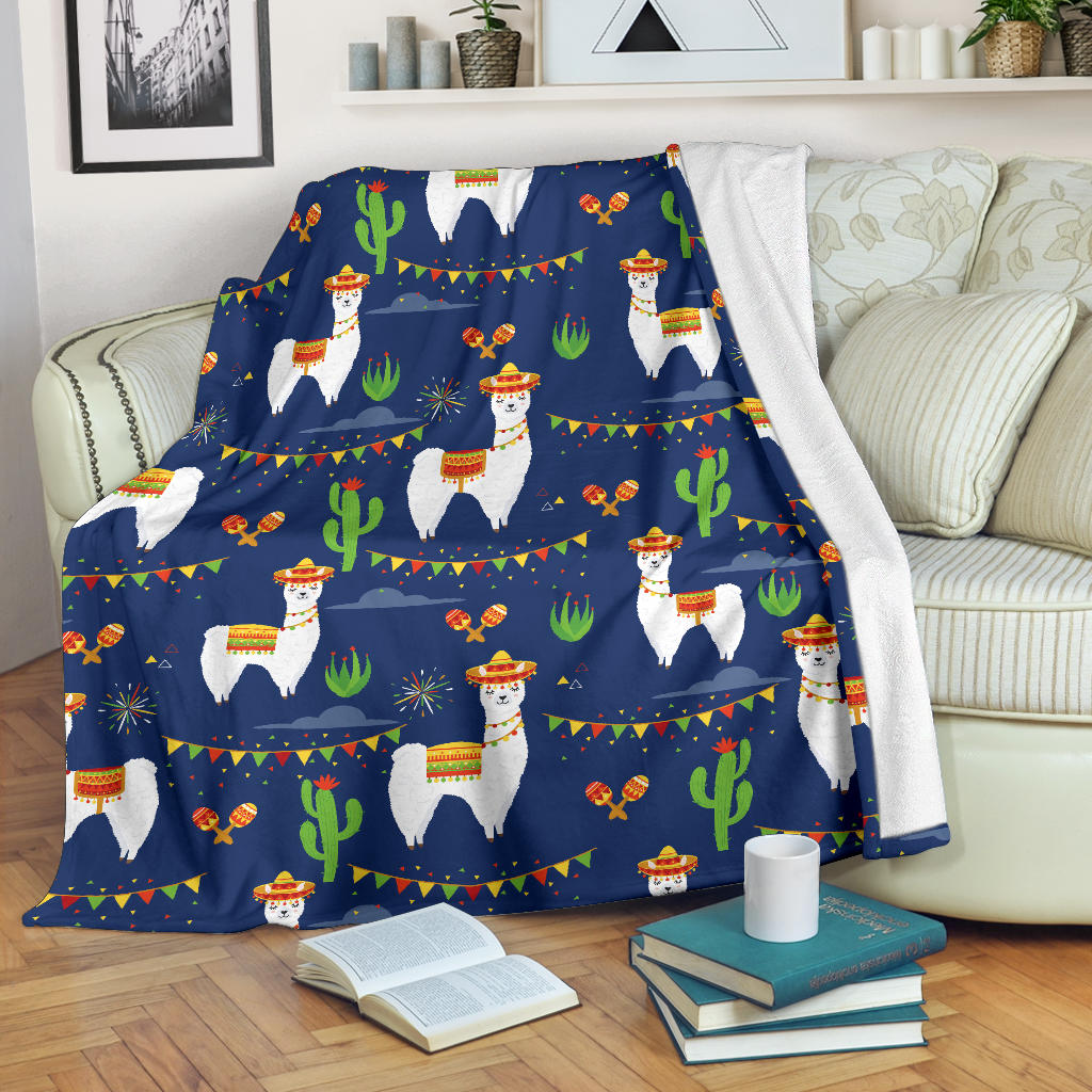 Llama Cactus Pattern Print Design 05 Premium Blanket