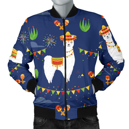 Llama Cactus Pattern Print Design 05 Men Bomber Jacket