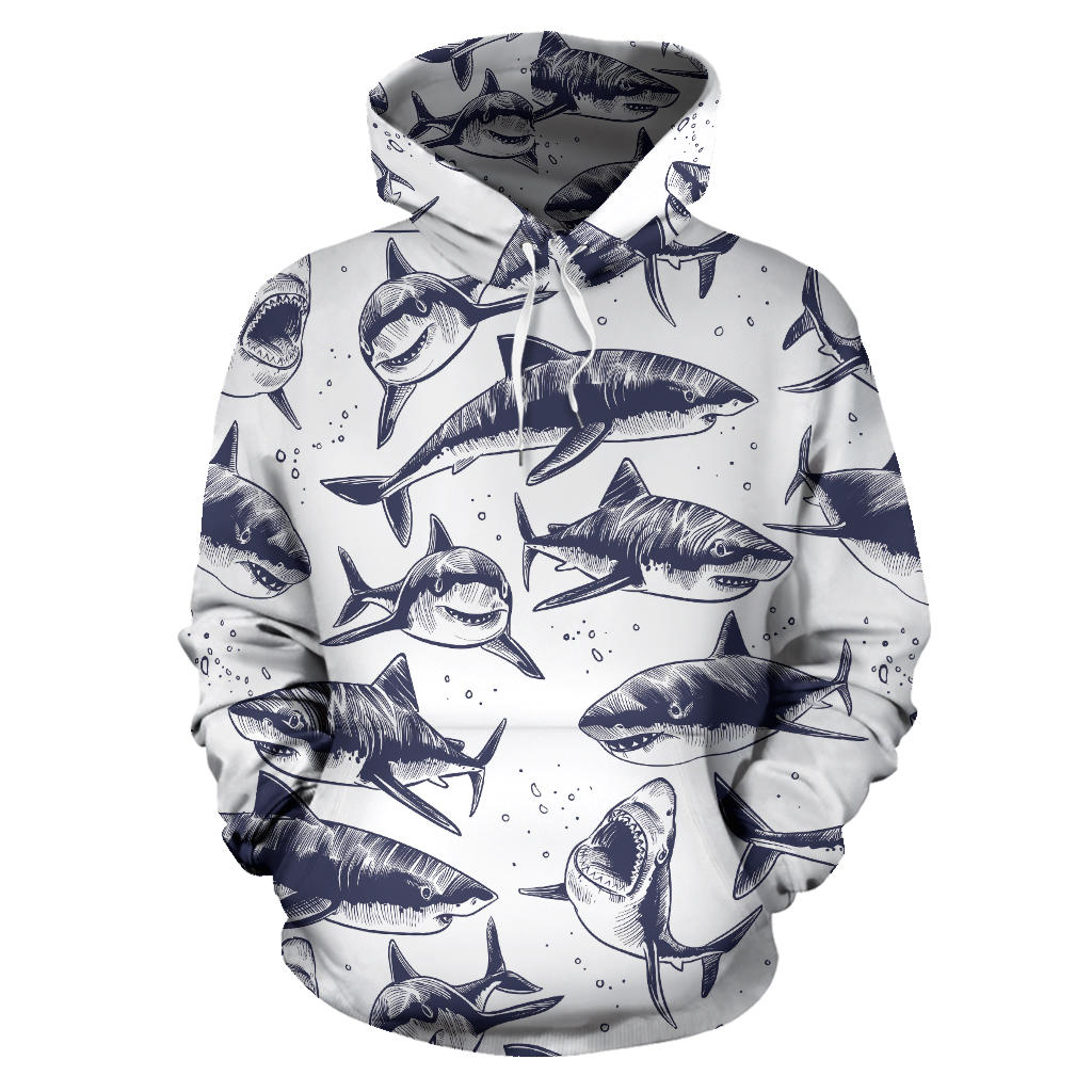 Great White Shark Pattern Print Design 02 Pullover Hoodie