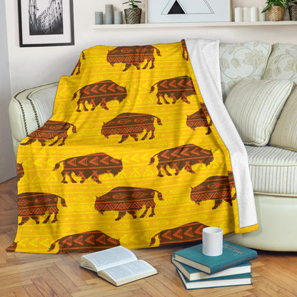 Bison Native Pattern Print Design 01 Premium Blanket