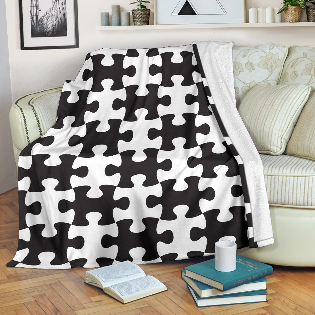 Puzzle Black White Pattern Print Design A02 Premium Blanket