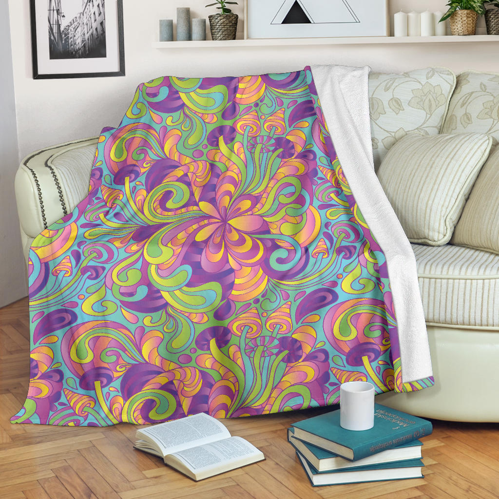 Psychedelic Mushroom Pattern Print Design A05 Premium Blanket