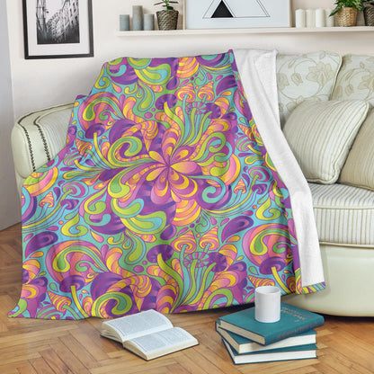 Psychedelic Mushroom Pattern Print Design A05 Premium Blanket