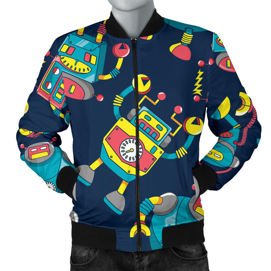 Robot Pattern Print Design A05 Men Bomber Jacket