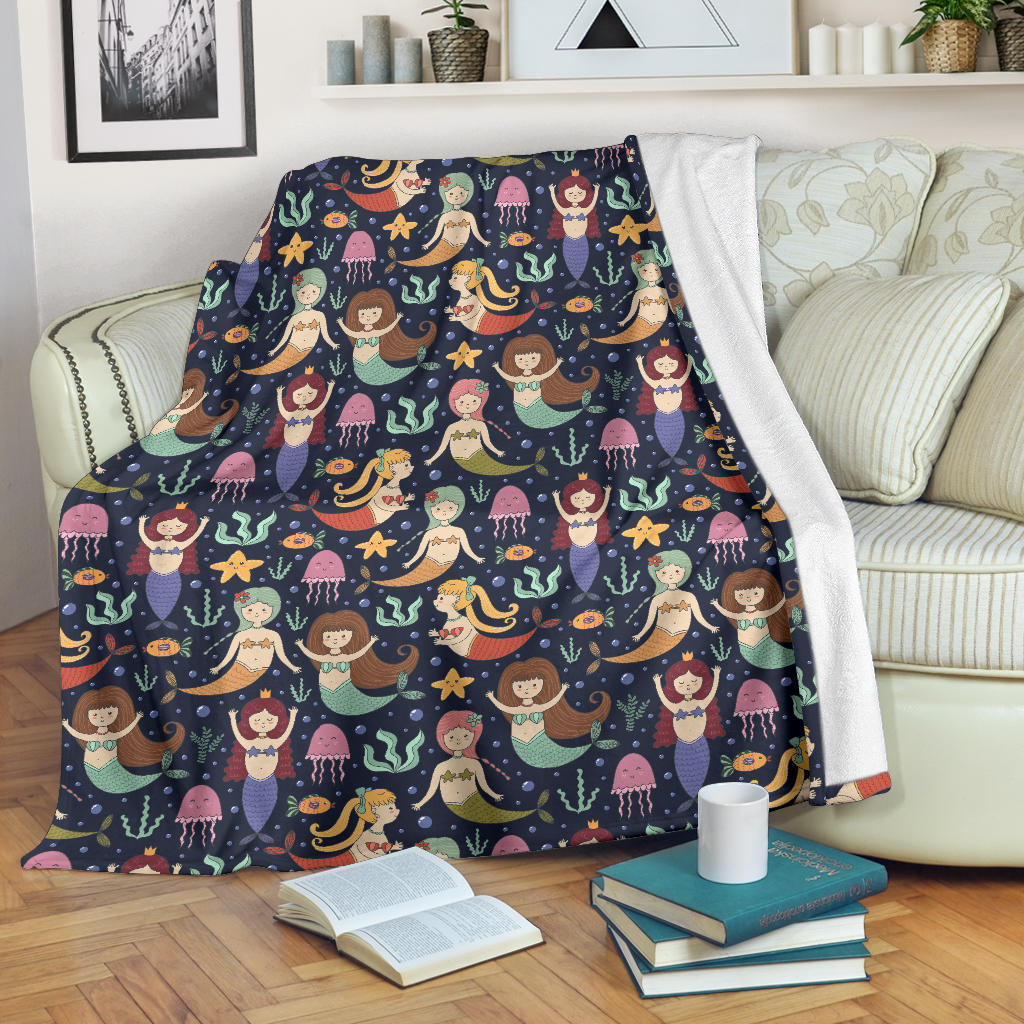 Mermaid Cartoon Pattern Print Design 03 Premium Blanket