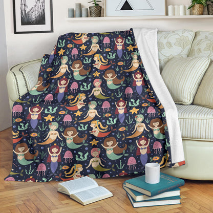 Mermaid Cartoon Pattern Print Design 03 Premium Blanket