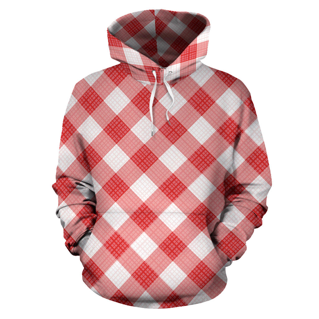 Gingham Red Pattern Print Design 01 Pullover Hoodie
