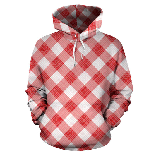 Gingham Red Pattern Print Design 01 Pullover Hoodie