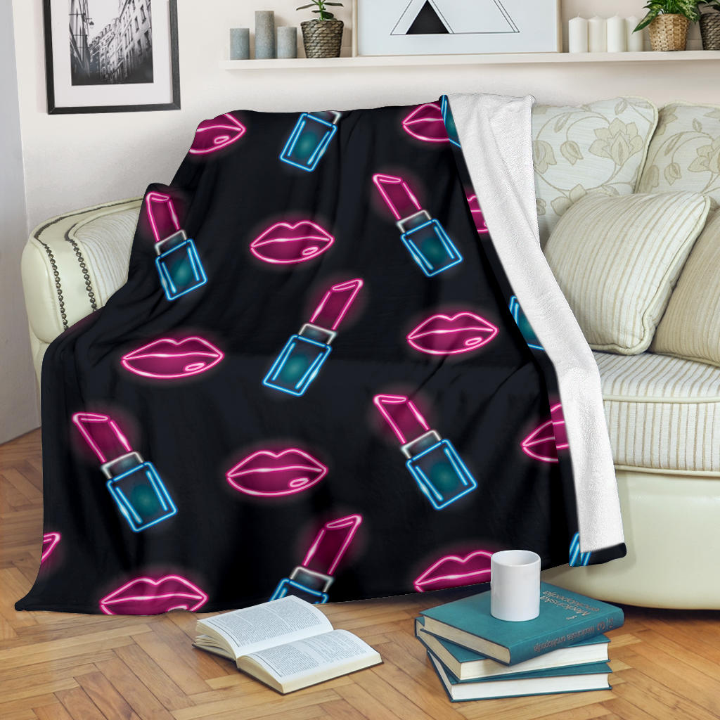 Lipstick Color Neon Pattern Print Design 03 Premium Blanket