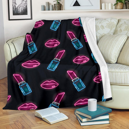 Lipstick Color Neon Pattern Print Design 03 Premium Blanket